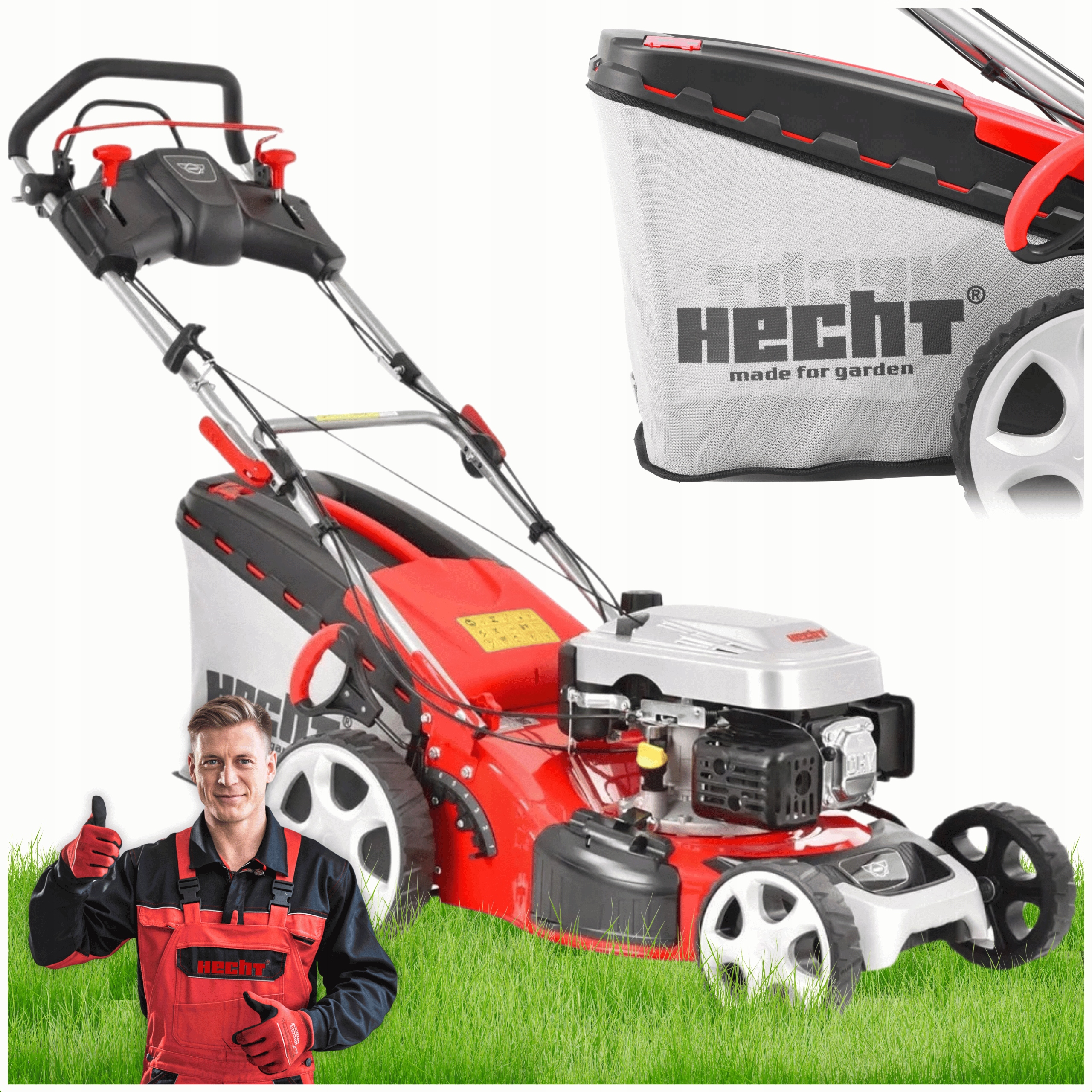 Benzínová kosačka na trávu s košom HECHT 5484SXE štartér, pohon 46 cm